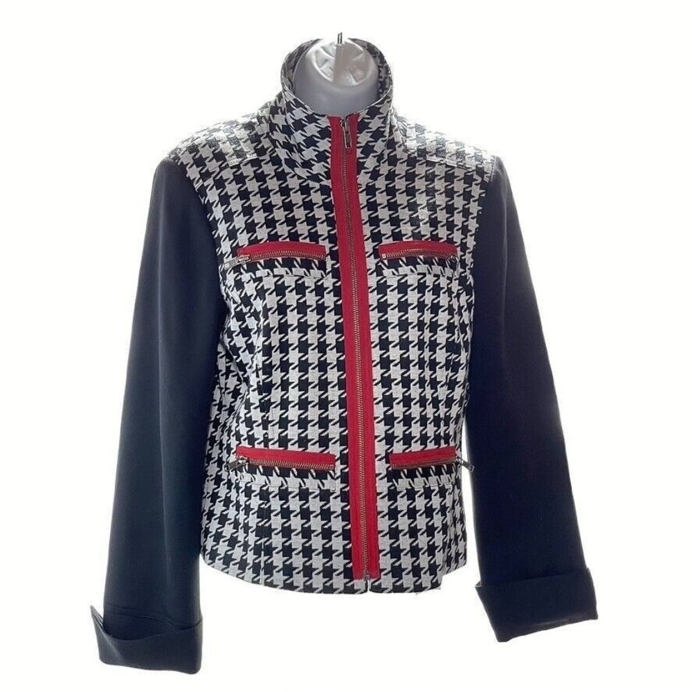 LESLIE STUART Jacket B&W Checkered Women's Size 6 Acrylic Blend